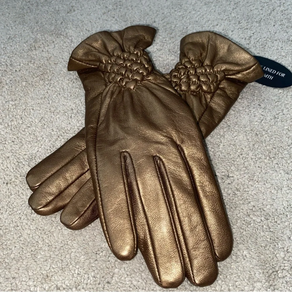 Excelled Bronze Leather Winter Fleece Lined Gloves‎ Women’s Small New